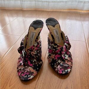 Jimmy Choo Keely Satin Floral Print Heeled Sandal 38.5